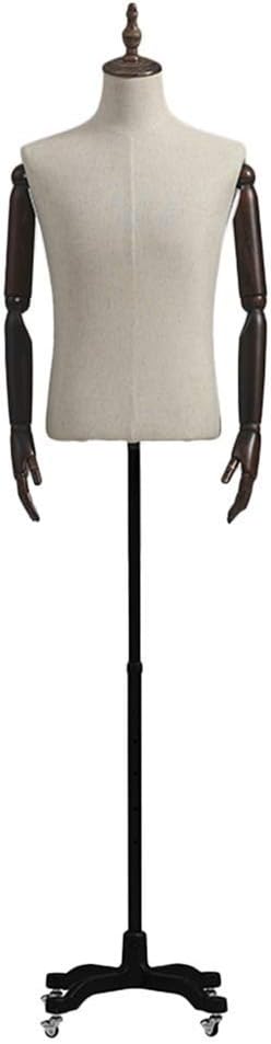 Male Mannequin Torso Body Busts Adjustable Height with Black Casters,N Model Dummy for Clothing Display,Have an Arm-Large,Have an Arm,L