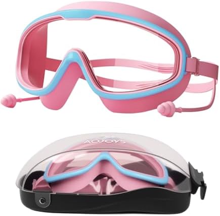 Kids Swim Goggles, Swimming Goggles for Kids 3-12, Pool Goggle with Earplugs, Anti-Fog Kids Goggle for Boys Girls