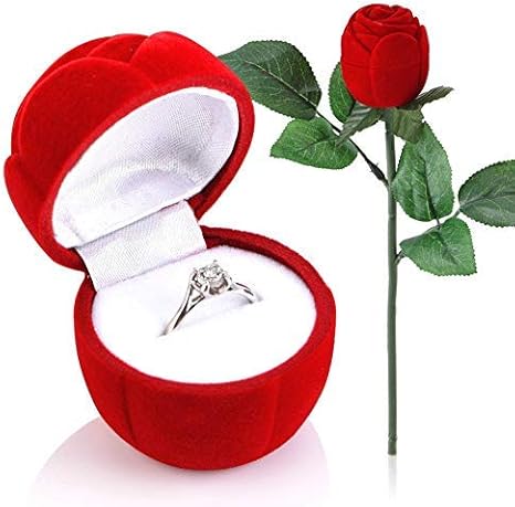 HEEPDD Red Rose Ring Box, Red Rose Shape Propose Earring Jewelry Box Romantic Proposal Ring Case for Girlfriends Lover Engagement Wedding Valentine's Day