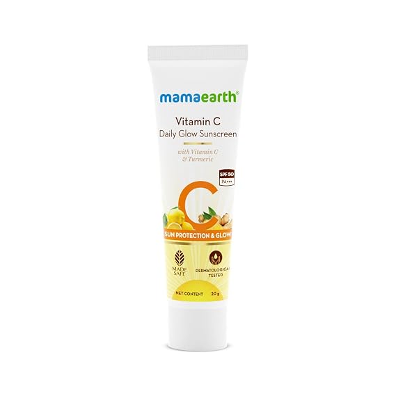 MAMAEARTH Vitamin C Daily SPF 50 Sunscreen with PA+++ | Gives Broad Spectrum Sun Protection | Non-Greasy | 0.71 Oz (20g)