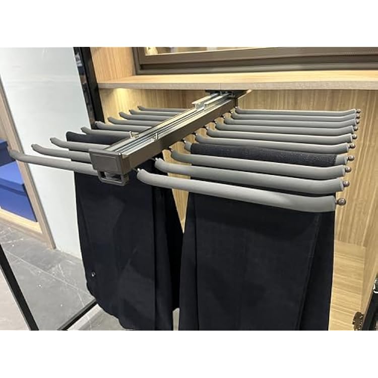 HANKEY Pull Out Pants Rack for Closet Hanger Bar Steel Pull Out Trousers Pants Hanger Rack with Soft Close, Clothes Organizers for Space Saving and Storage, 25.2in Width,Grey