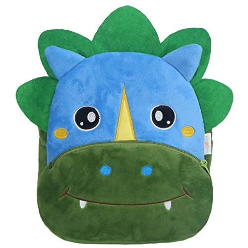 VASCHY Toddler Backpack, Boys and Girls Cute Plush Animal Small Daycare Backpack for Little Kids Dinosaur