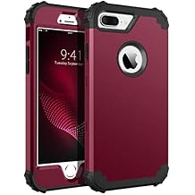 BENTOBEN for Case for iPhone 8 Plus/iPhone 7 Plus, 3 Layer Hybrid Hard PC Soft Rubber Heavy Duty Rugged Bumper Shockproof Anti Slip Full-Body Protective Phone Cover, Wine Red