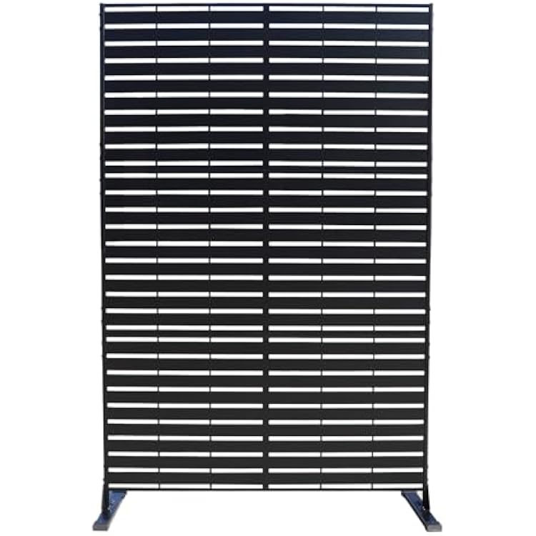 Kozyard Metal Privacy Screen 74 H x 47.2 W Decorative Outdoor Divider with Stand Panels Freestanding Screen Set for Deck Patio Balcony Garden Outdoor&IndoorBlackHorizontal Slat