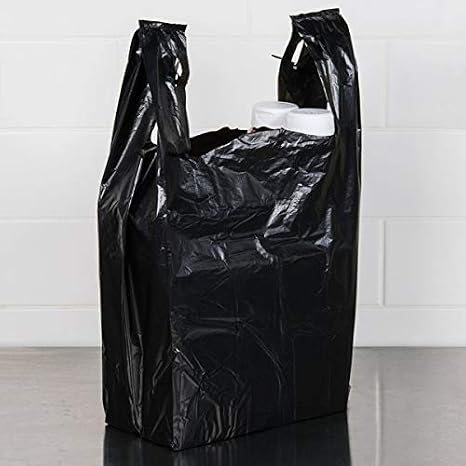 Carry-Out Plastic Bag-Black Plain T-Shirt Bag 11.5"x6.5"x21.5" (Black, 100 bags/bundles)