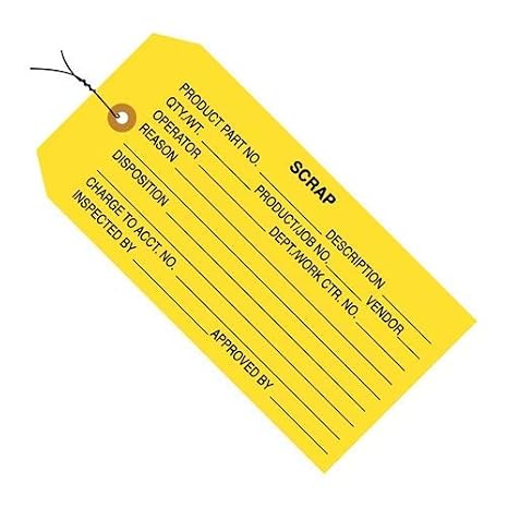 TapePlanet 1 Part Inspection Tags (1000 Pre/Case) (Scrap Yellow, Pre Wired)