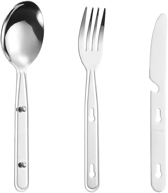 Stainless Steel Travel Utensil Set, 3-Piece Portable Flatware with Spoon, Fork, Knife, Lightweight Camping Cutlery, Interlocking Design, 6 inches, Canvas Carrying Case Included
