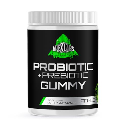 Apex Probiotic  Prebiotic Gummy, Digestive Support and Gut Health, 500 Million CFUs, Fiber, Adult Chewable Supplement for Men and Women,Apple, 30 Day Supply - 60 Count