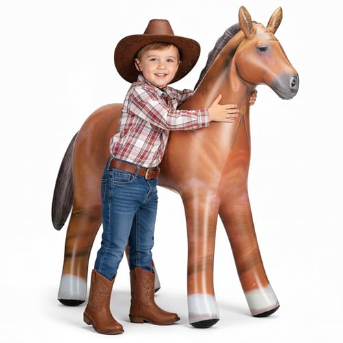 37 Inflatable Horse Decoration - Blow Up Brown Horse Toy for Kids Western, Cowboy, Barnyard, Farm & Rodeo Party Supplies, Birthday, Fall Festivals, Baby Shower, Halloween & Holiday Decor