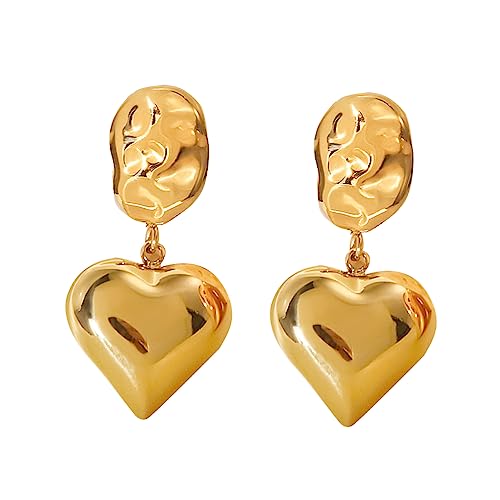 Heart Drop Earrings Double Heart Statement Dangle Earrings for Women Gold Silver