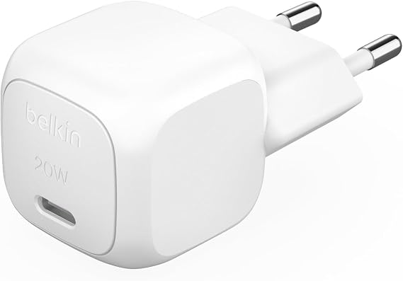Belkin BoostCharge küp USB C duvar şarj cihazı, 20 W USB-C şarj cihazı, Apple iPhone 16, 16 Plus, 16 Plus, 16 Pro, 16 Pro Max, Samsung Galaxy S24, iPad, AirPods ve daha fazlası için