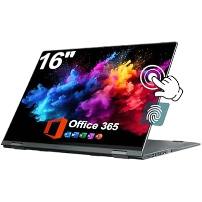 jumper 16 inch Laptop Computer, Convertible Laptop with Quad Core, 16GB RAM 640GB Storage, 360 Degree Touchscreen, Backlit Keyboard, Fingerprint Reader, 1 Year Office 365, WiFi 6