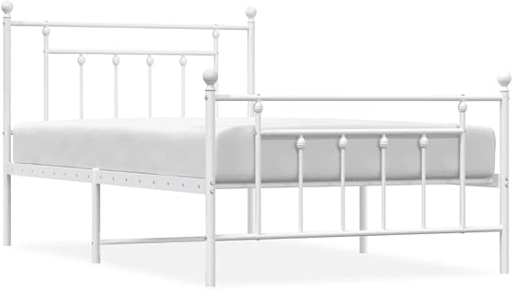 Classic Bed Frame with Headboard and Footboard, Sturdy Metal Bed Frame with Storage Space and Metal Slats with Center Legs