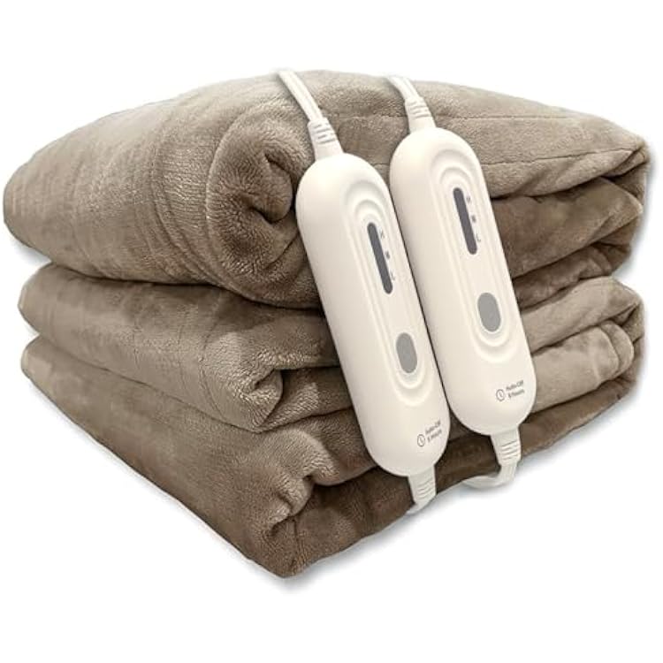 Tefici Electric Heated Blanket Queen Size, Dual Control Super Cozy Soft 2-Layer Flannel 84 x90 Heating Blanket with 3 Heat Levels & 8 Hours Auto Off,ETL&FCC Certified,Home Office Use,Camel