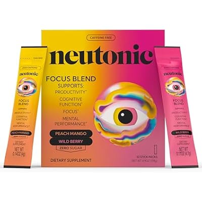 Neutonic Nootropic Focus Blend Powder | Peach Mango & Wild Berry 32 Sticks | Caffeine Free, Zero Sugar | Support Memory, Mental Clarity, Cognitive Function | Boost Focus, Energy, Brain Health