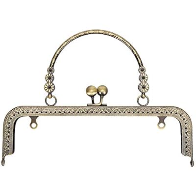 20.5cm Metal Purse Frame DIY Purse Frame Kiss Clasp Lock Bronze Tone Retro Embossed Portable Handle for Purse & Bag