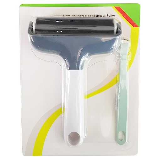 Brayer Roller & Mat Tweezers Remover Set 3.8-Inch Craft Brayer Stamping Roller Tools for CricutSilhouetteBrother Crafting Printmaking Fabric Crafting and T-Shirts Heat Transfer ProjectsGray