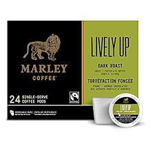 Marley Coffee Lively Up, Fairtrade Certified, Dark Roast Coffee, Keurig K-Cup Brewer Compatible Pods, 12 Count (Pack of 6)