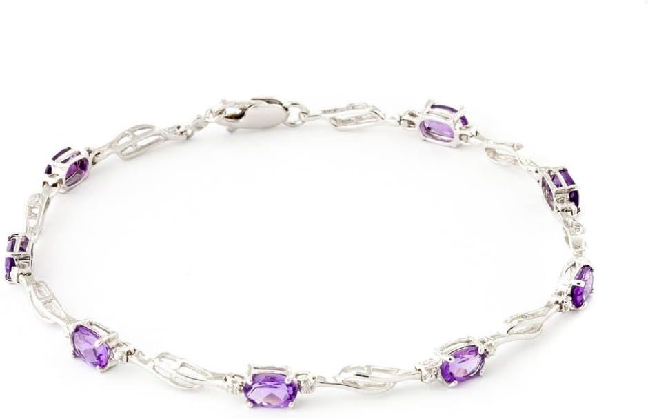 Galaxy Gold 14K Solid Gold 2.96 Carat Natural Diamond & Amethyst Tennis Bracelet for Women - White Gold Fine Jewelry