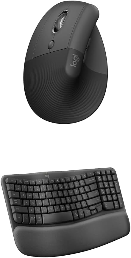 Logitech Wave Keys Wireless Ergonomic Keyboard with Cushioned Palm Rest for Multi-OS, Windows/Mac + Lift Vertical Ergonomic Mouse, Windows/macOS/iPadOS, Laptop, PC - Graphite