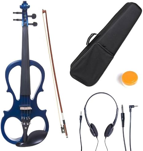Cecilio L4/4CEVN-L1BL Left-Handed Solid Wood Blue Metallic Electric Violin with Ebony Fittings in Style 1 (Full Size)