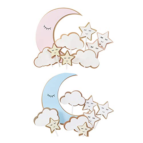 Moon Star Cake Toppers Cloud Cupcake Picks Paper Baking Decoration for Baby Shower Birthday Wedding Party 18 Pcs