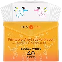 HTVRONT Printable Vinyl for Inkjet Printer & Laser Printer - 40 Pcs Glossy White Waterproof Printable Vinyl Sticker Paper, 8.5"x11"