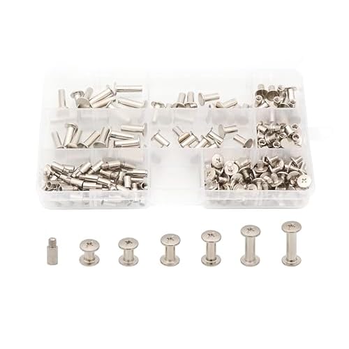 LBY 160pcs Phillips Chicago Screws, M5 x 6810121518mm Binding Screw Posts, Binding Barrels and Screws Assortment Kit, with Extention Posts 40pcs, Nickel-Plated Silvery