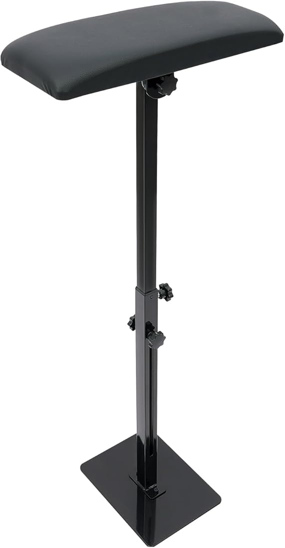 Adjustable Portable Armrest Stand for Tattoo Artists and Home Use, Aluminum Alloy Ergonomic Arm Support with Soft PU Surface, 360° Rotation & Height Adjustment, Black