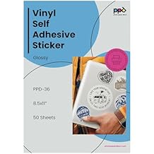 PPD Premium Printable Vinyl Sticker Paper for Inkjet Printer - 50 Sheets Glossy Sticker Paper 8.5 x 11 - Self-Adhesive, Waterproof, Tear Resistant, Instant Dry - PPD-36-50