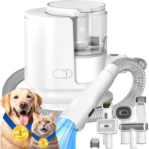 Dog Grooming Vacuum, Pet Grooming Vacuum, 12000P Dog Vacuum for Shedding Grooming Kit, 1.5L Dust Cup Dog Brush Vacuum White