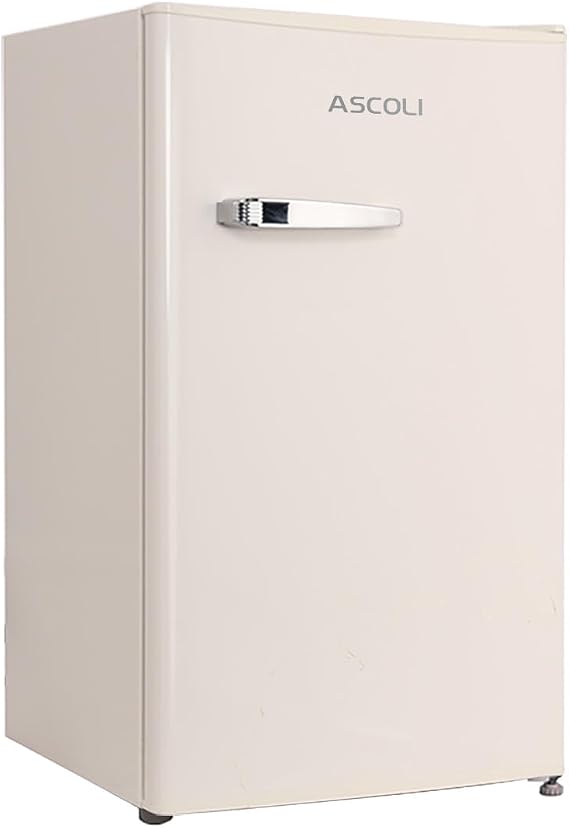 Retro Fridge with Freezer Small 85 L (77 + 8 L) Mini Vintage Freezer Combination Freestanding Freezer Beige Quiet Mechanical Control LED Lighting [Energy Class E]