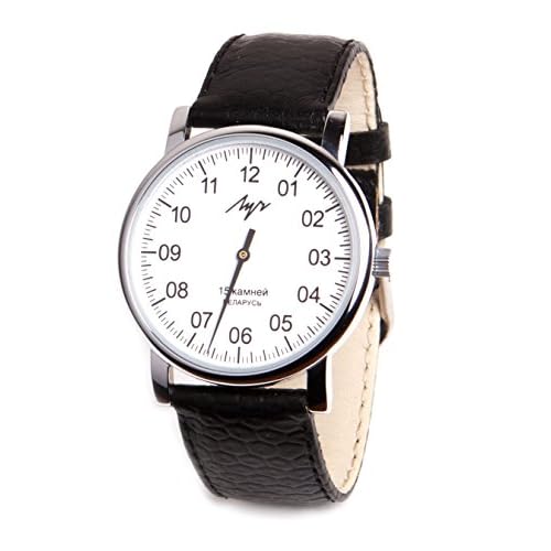 LUCH One Hand Mechanical Wrist Watch. Mens Watch 38mm with Leather Band. Unique Single Hand Watch Design. Hand Winding Russian Mechanical Watch. Calibre 1801.1H.