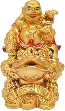 Feng Shui Laughing Buddha Sitting On Money Frog Decorative for Lucky and Prosperity