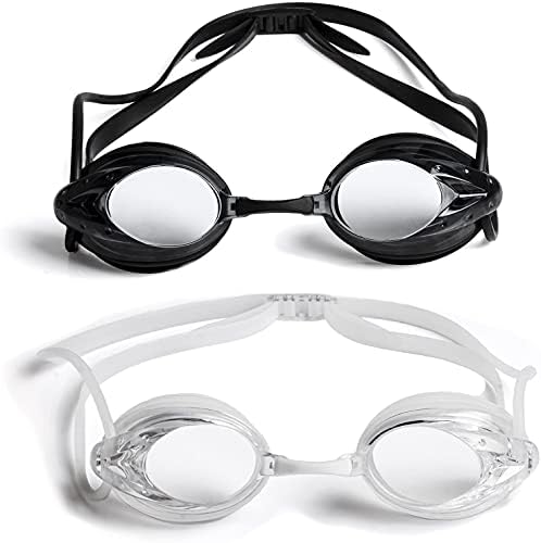 The Friendly Swede Goggles for Women & Men - Anti Fog Swimming Goggles w 3 Nose Pieces & Case - Wide Angle Lens - 2-pack