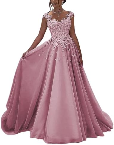 JAEDEN Women's Prom Dress 2026 Elegant Long Lace Gown - V Neck Chiffon Formal Evening Dress for Teens