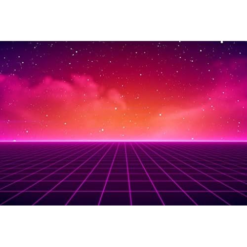 Laminated 80s Neon Lights Grid Vaporwave Retro SciFi Digital Cyber Video Game Futuristic 1980s Galaxy Universe Landscape Background Poster Dry Erase Wall Art 12x18