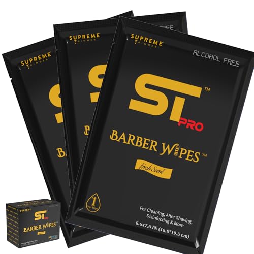 Supreme Trimmer Alcohol-Free After-Shave & FaceBody Wipes - 50 Individually Wrapped Disposable Barber Wipes for Sensitive Skin, Fresh Scent, Travel Friendly
