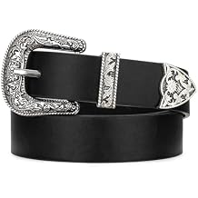 Western Cowgirl Belts for Women Country Cowboy Vintage Leather Engraved Buckle Belt for Jeans Dresses