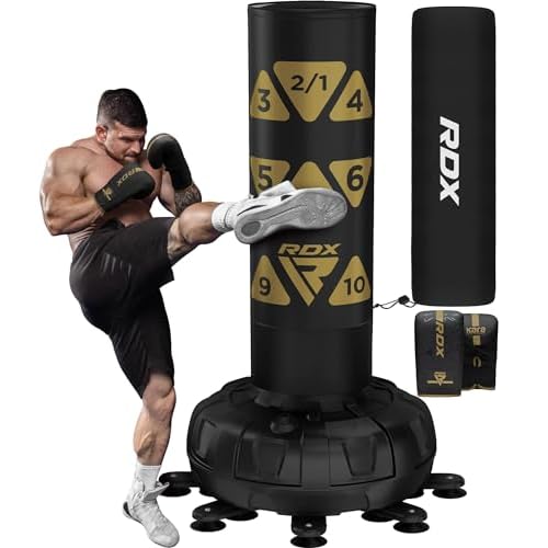 RDX XXL 330LBS Target Freestanding Punching Bag with Cover & Gloves 72 Adult Heavy Pedestal Punch Bag Set - 17 Suction Cup 8 Extended Legs Stand Base - Kick Boxing MMA Muay Thai Home Gym Fitness