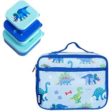 Wildkin Kids Lunch Box & Nested Snack Containers Bundle Organized, Reusable, Keeps Food Fresh for School & Travel - Dinosaur Land