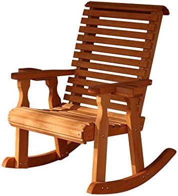 Amish Heavy Duty 600 Lb Roll Back Pressure Treated Rocking Chair with Cupholders (Cedar Stain)