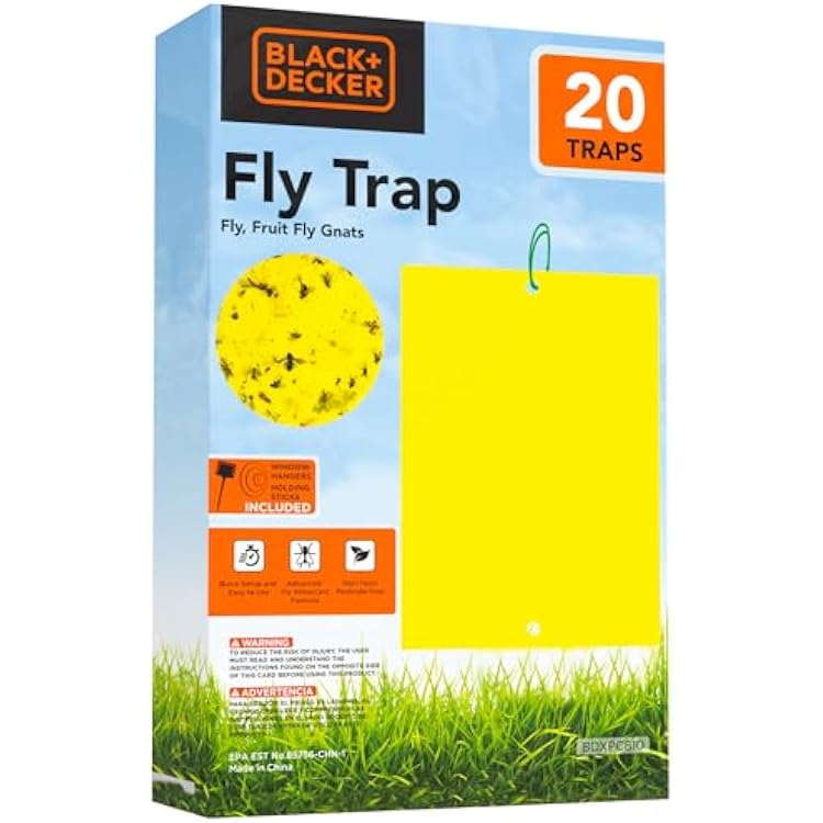 BLACKDECKER Fruit Fly Trap- Gnat Trap- Indoor Fly Trap & Fly Traps Outdoor- Gnat Traps for House- Dual- Sided Yellow Mosquito Trap, 20 Pack Sticky Traps