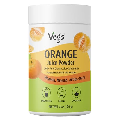 Vegs Orange Juice Powder - Freeze Dried Organic Orange Juice Concentrate Instant Drink Mix Powder, Baking, Dessert Flavoring - Real Fruit Hydration with Electrolytes & Antioxidants, Sugar Free - 6 oz