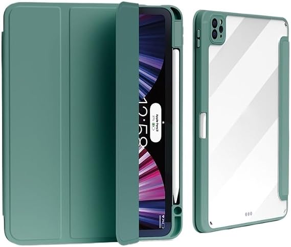 対応Samsung Galaxy Tab S9 Plus / S8 Plus 12.4インチに適したスマートな三つ折りタブレットケース、Sペンホルダー付きの透明な背面Dark green,TAB S8PLUS 12.4