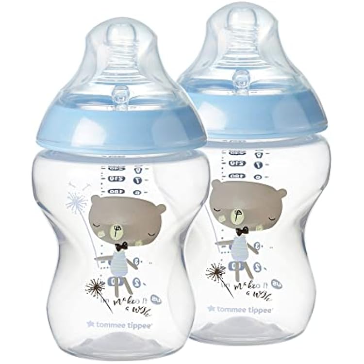Tommee Tippee Closer to Nature Baby Bottles, Blue | Slow Flow Breast-Like Nipple with Anti-Colic Valve 9oz, 2 Count