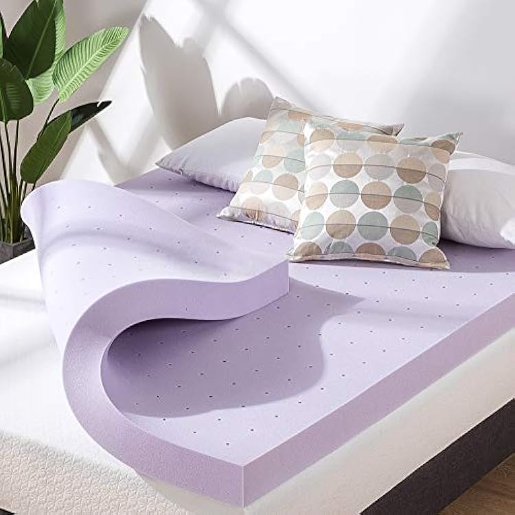 Mellow 4 Inch Ventilated Memory Foam Mattress Topper, Soothing Lavender Infusion, CertiPUR-US Certified, Twin XL