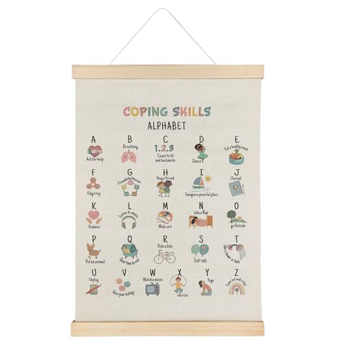 Qvapt Coping Skills Alphabet Posters - ABC Coping Skills Posters Wall art,Grounding Exercises for Kids,Coping Skills Posters 12x16 with Hanger,School Psychology Calm Corner Decor