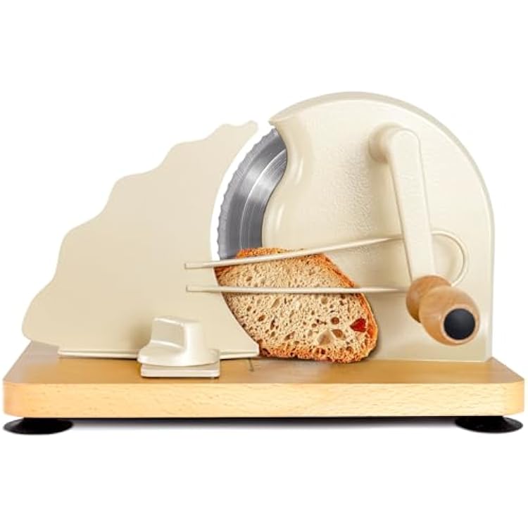 Manual Bread Slicer for Homemade Bread, Bread Cutter for Adjustable and Even Slices, Classic Hand Crank Sourdough Slicer with Scale Line & Powerful Suction Cup, Sharp Stainless Steel Blade Cream