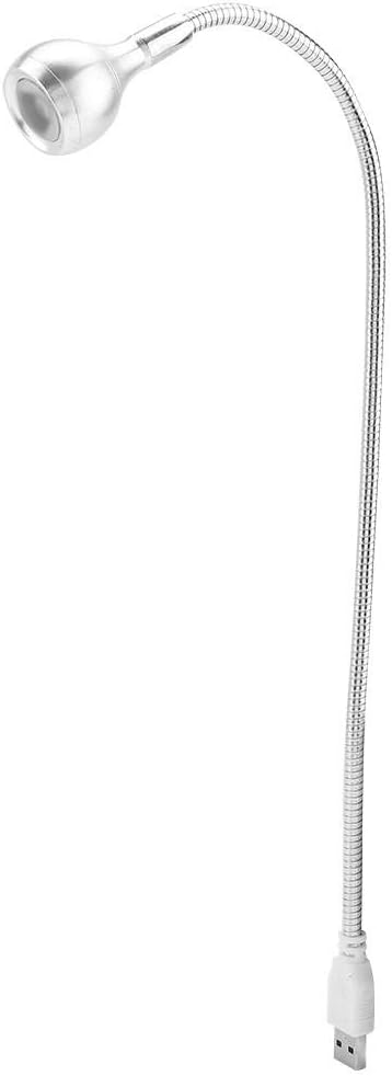 USB LED Lamp, 1W Long Flexible Neck Light, Portable Adjustable Light Computer Light Eye Care Work Lamp for Home School Office Night Studying(Silver+Pure White)